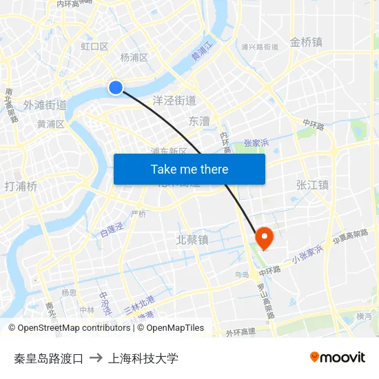 秦皇岛路渡口 to 上海科技大学 map