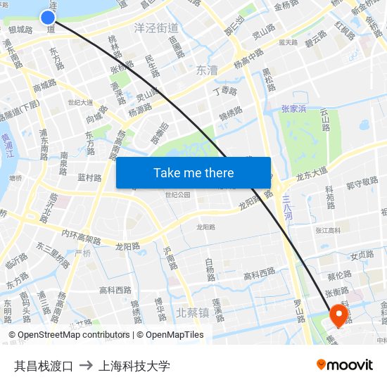 其昌栈渡口 to 上海科技大学 map