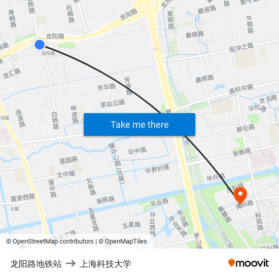 龙阳路地铁站 to 上海科技大学 map