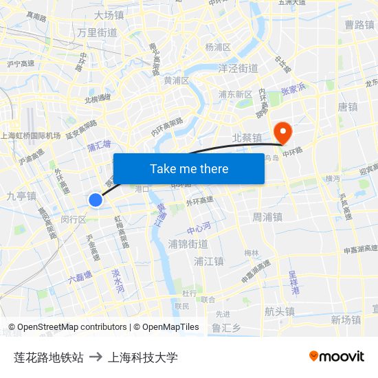 莲花路地铁站 to 上海科技大学 map