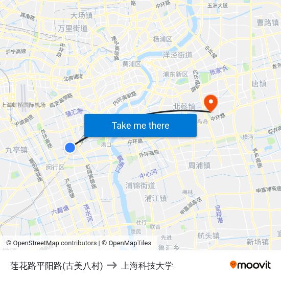 莲花路平阳路(古美八村) to 上海科技大学 map