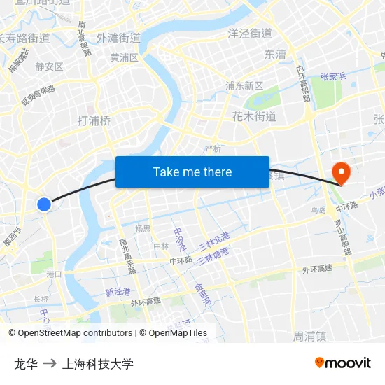 龙华 to 上海科技大学 map