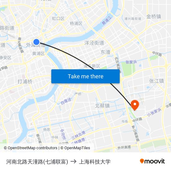 河南北路天潼路(七浦联富) to 上海科技大学 map