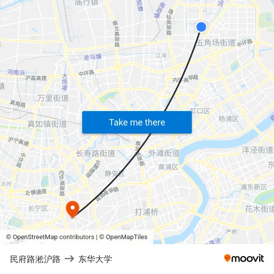 民府路淞沪路 to 东华大学 map