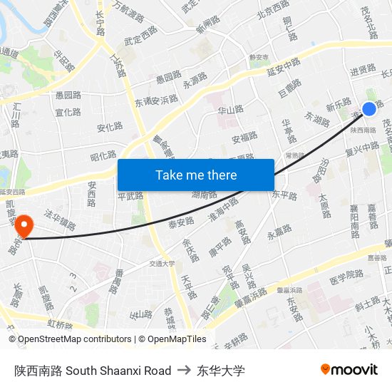 陕西南路 South Shaanxi Road to 东华大学 map