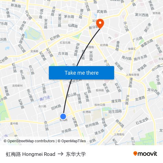 虹梅路 Hongmei Road to 东华大学 map