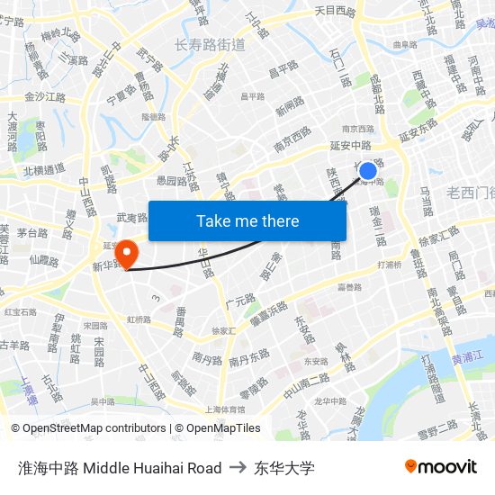 淮海中路 Middle Huaihai Road to 东华大学 map