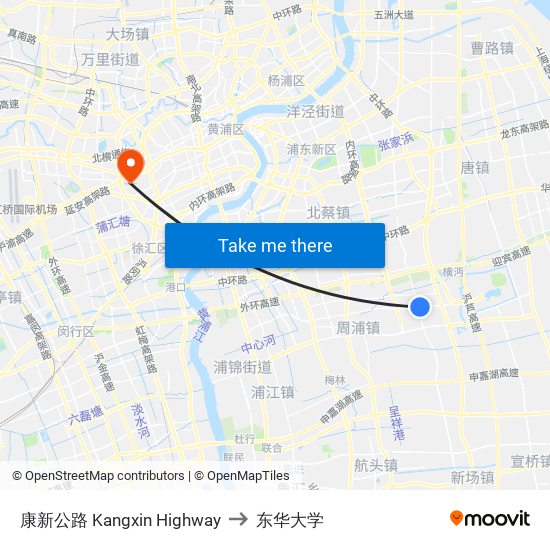 康新公路 Kangxin Highway to 东华大学 map