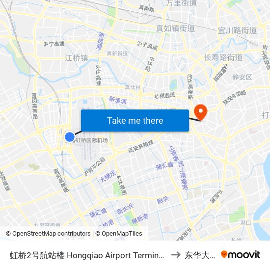 虹桥2号航站楼 Hongqiao Airport Terminal 2 to 东华大学 map