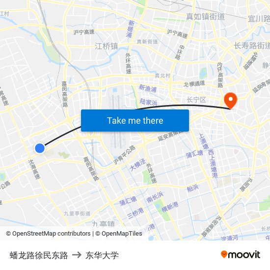 蟠龙路徐民东路 to 东华大学 map