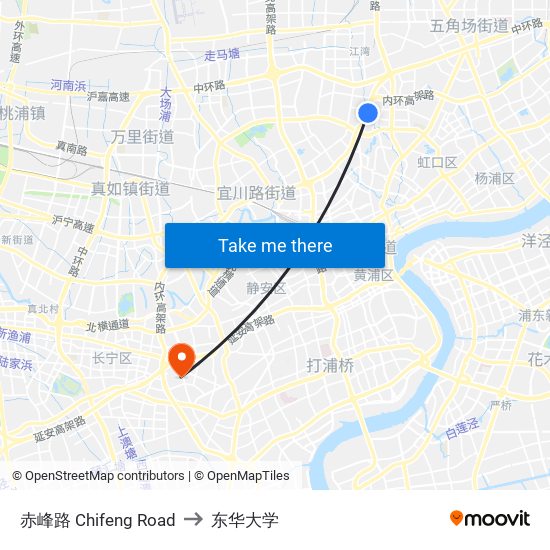 赤峰路 Chifeng Road to 东华大学 map