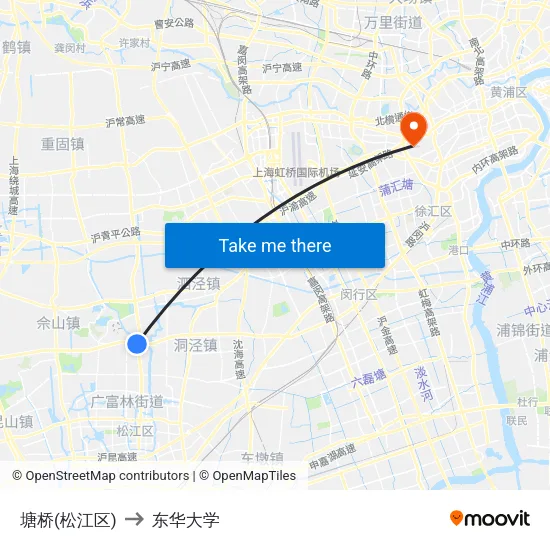 塘桥(松江区) to 东华大学 map