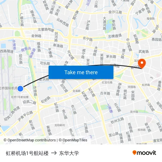 虹桥机场1号航站楼 to 东华大学 map