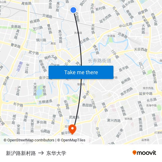 新沪路新村路 to 东华大学 map