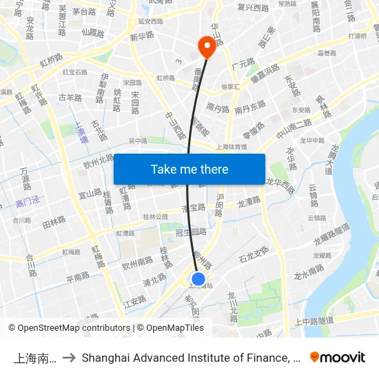 上海南站 to Shanghai Advanced Institute of Finance, SJTU map