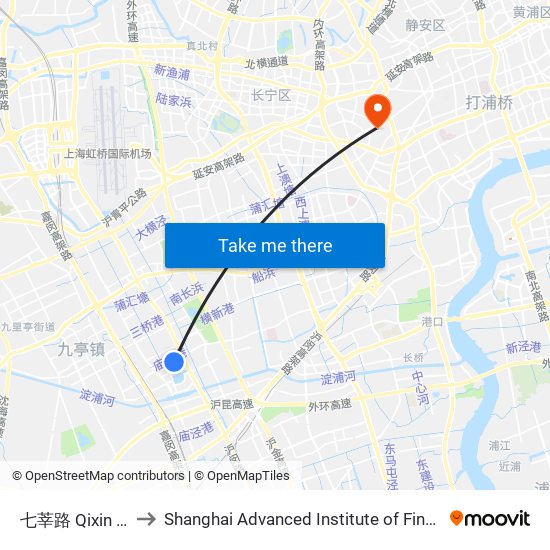 七莘路 Qixin Road to Shanghai Advanced Institute of Finance, SJTU map