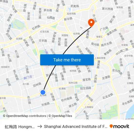 Hongmei Road to Shanghai Advanced Institute of Finance, SJTU map