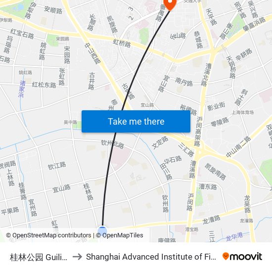 桂林公园 Guilin Park to Shanghai Advanced Institute of Finance, SJTU map