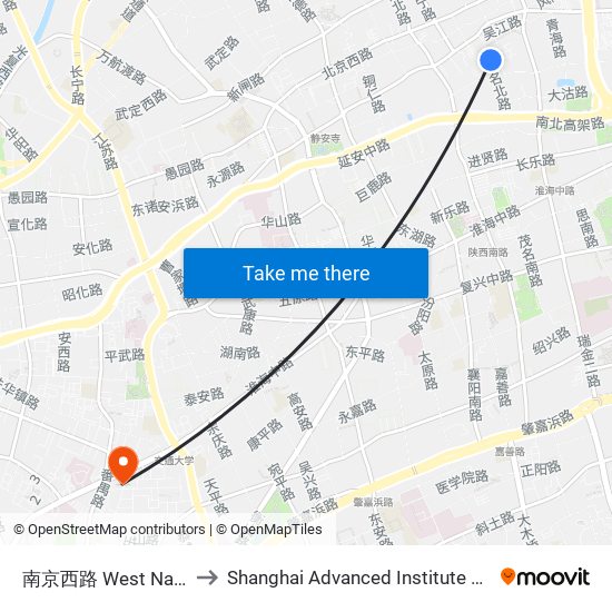 南京西路  West Nanjing Road to Shanghai Advanced Institute of Finance, SJTU map