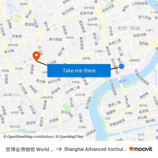 世博会博物馆 World Expo Museum to Shanghai Advanced Institute of Finance, SJTU map