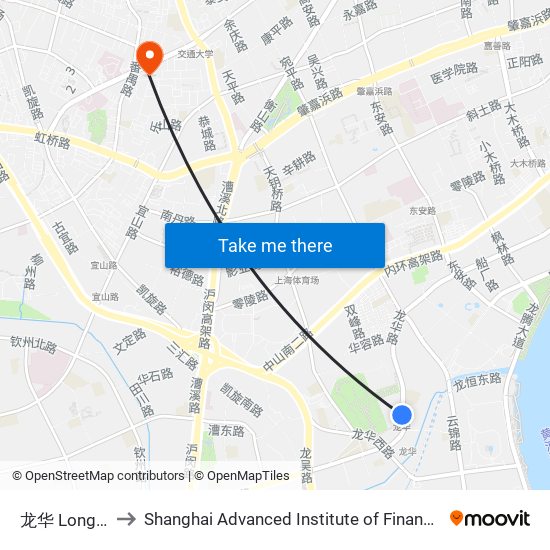 龙华 Longhua to Shanghai Advanced Institute of Finance, SJTU map