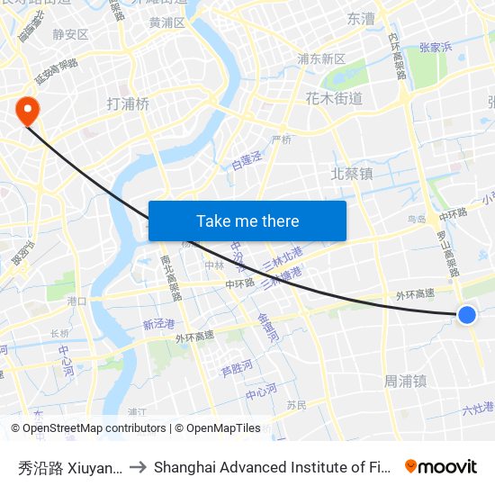 秀沿路 Xiuyan Road to Shanghai Advanced Institute of Finance, SJTU map