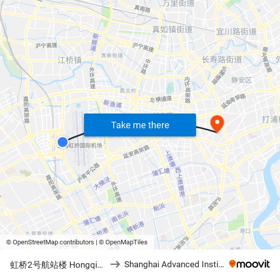 虹桥2号航站楼 Hongqiao Airport Terminal 2 to Shanghai Advanced Institute of Finance, SJTU map