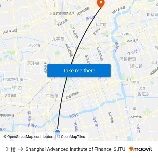 叶榭 to Shanghai Advanced Institute of Finance, SJTU map