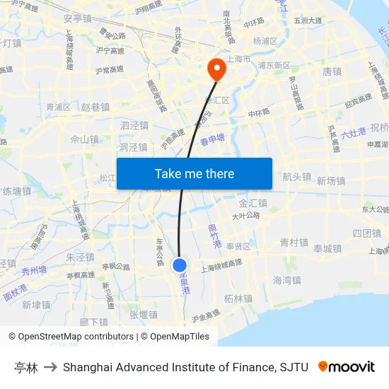 亭林 to Shanghai Advanced Institute of Finance, SJTU map