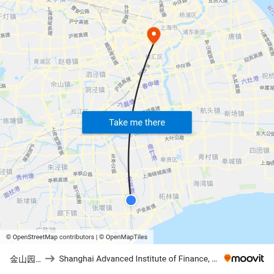 金山园区 to Shanghai Advanced Institute of Finance, SJTU map