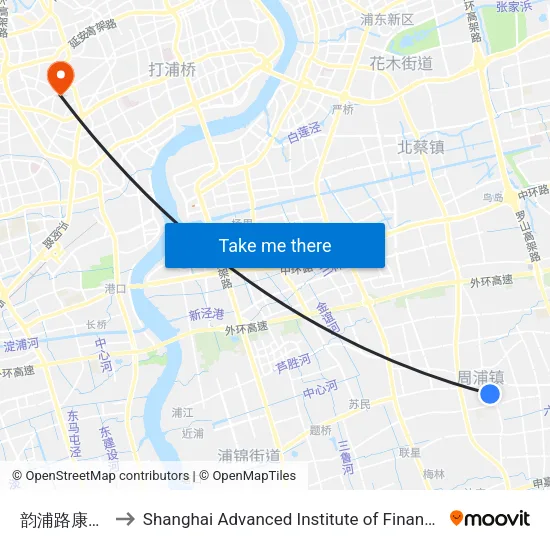 Yunpu Road Kangshen Road to Shanghai Advanced Institute of Finance, SJTU map