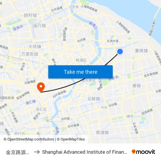 金京路源华路 to Shanghai Advanced Institute of Finance, SJTU map