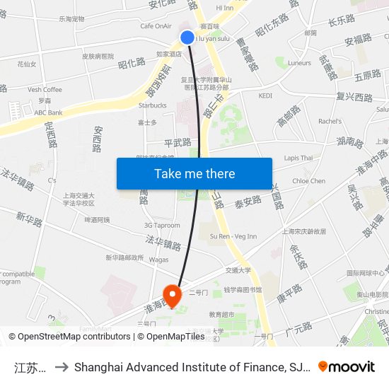 江苏路 to Shanghai Advanced Institute of Finance, SJTU map