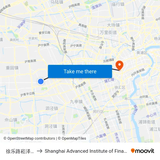 徐乐路崧泽大道 to Shanghai Advanced Institute of Finance, SJTU map