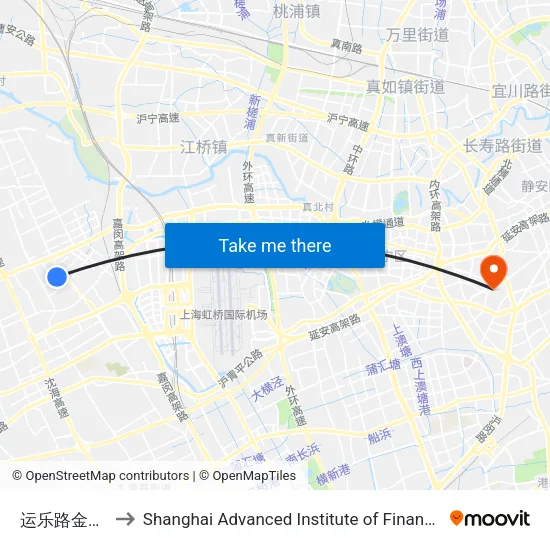 Yunle Road Jinhui Road to Shanghai Advanced Institute of Finance, SJTU map
