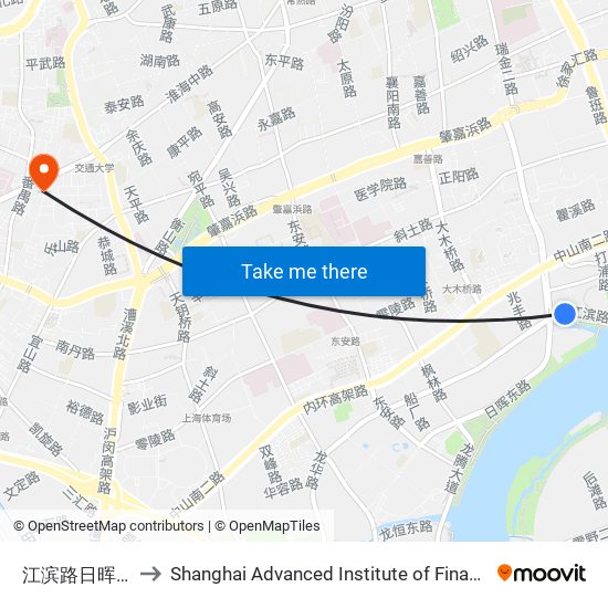 江滨路日晖东路 to Shanghai Advanced Institute of Finance, SJTU map