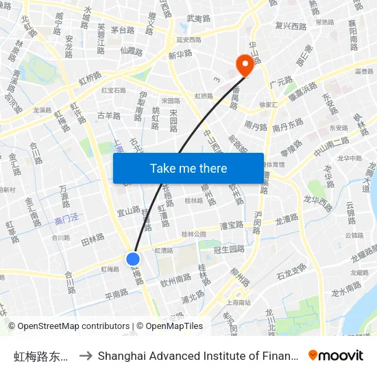 虹梅路东兰路 to Shanghai Advanced Institute of Finance, SJTU map