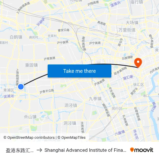 Yinggang East Road & Huijin Road to Shanghai Advanced Institute of Finance, SJTU map