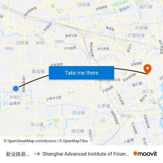 Xinye Road & Xinyuan Road to Shanghai Advanced Institute of Finance, SJTU map