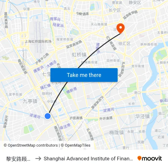 Li'an Road & Guli Road to Shanghai Advanced Institute of Finance, SJTU map