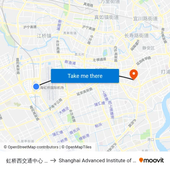 Hongqiao West Transport Center (Drop-off Only) to Shanghai Advanced Institute of Finance, SJTU map