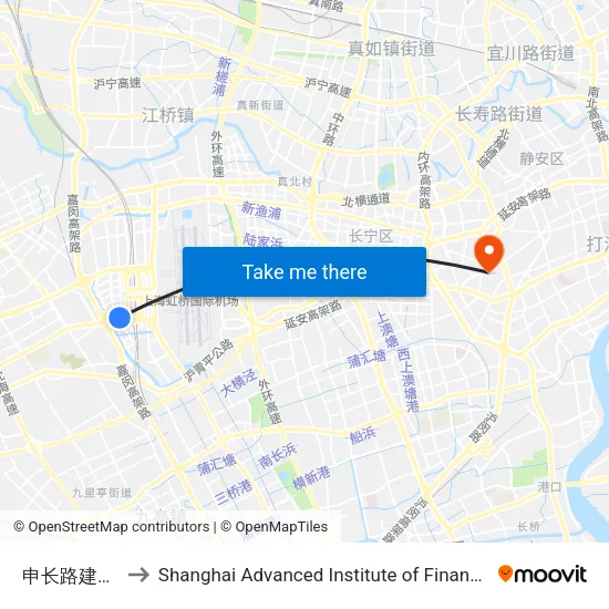 申长路建虹路 to Shanghai Advanced Institute of Finance, SJTU map
