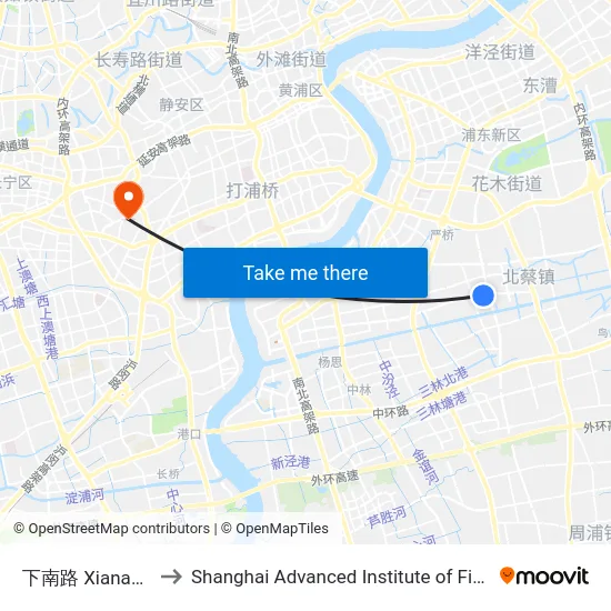 下南路 Xianan Road to Shanghai Advanced Institute of Finance, SJTU map
