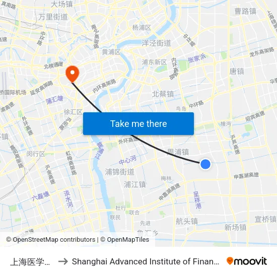 上海医学园区 to Shanghai Advanced Institute of Finance, SJTU map