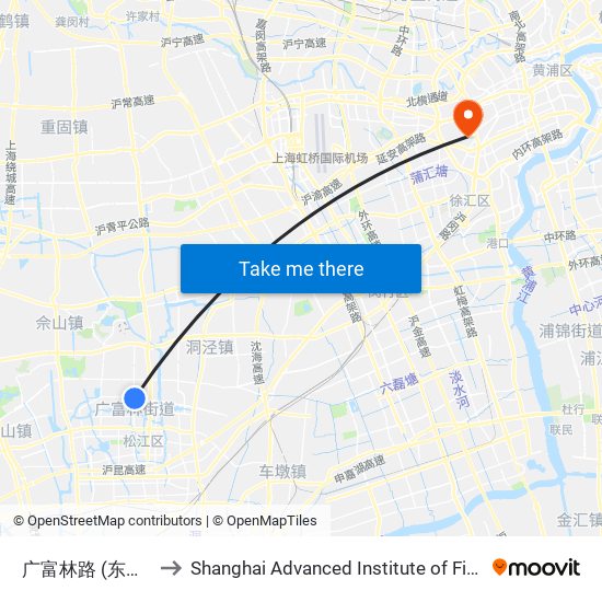 广富林路 (东华大学) to Shanghai Advanced Institute of Finance, SJTU map