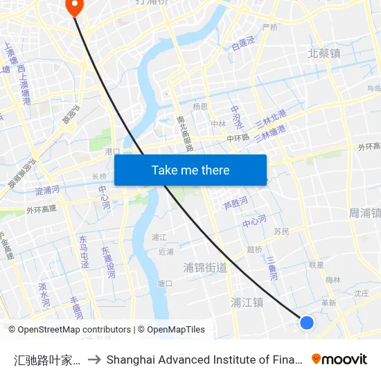 Huichi Road Yejiaqiao Road to Shanghai Advanced Institute of Finance, SJTU map