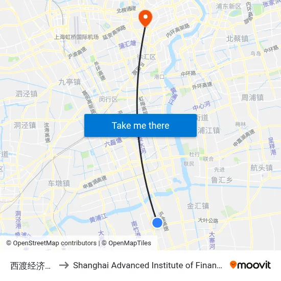 西渡经济园区 to Shanghai Advanced Institute of Finance, SJTU map