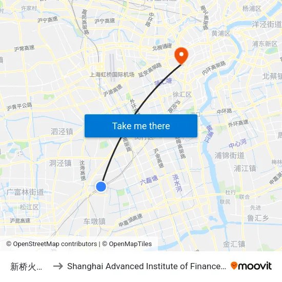 Xinqiao Railway Station to Shanghai Advanced Institute of Finance, SJTU map