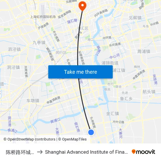 Chen Qiao Road & Huancheng North Road to Shanghai Advanced Institute of Finance, SJTU map