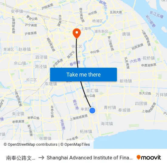 Nanfeng Highway Wenyao Road to Shanghai Advanced Institute of Finance, SJTU map